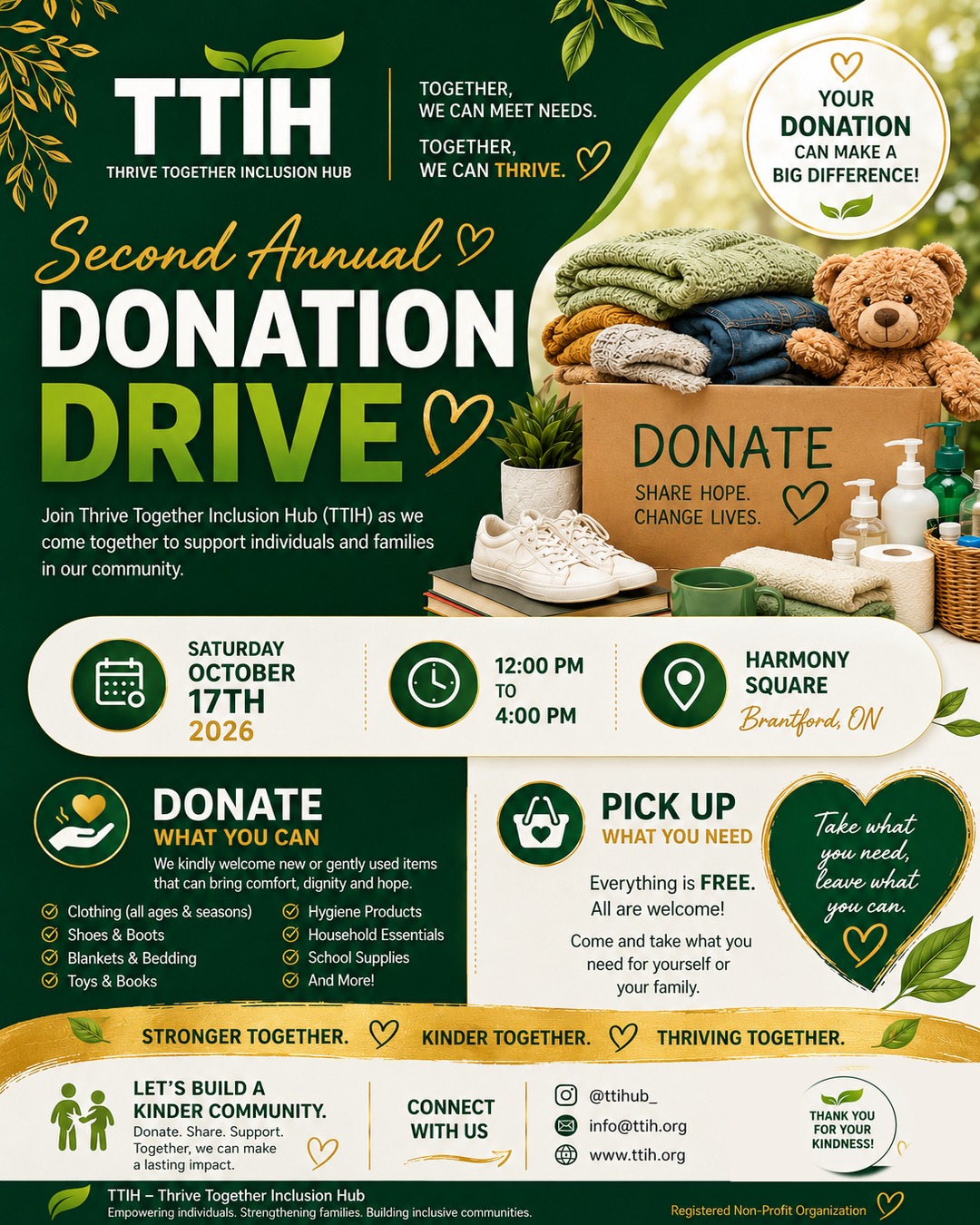 TTIH Second Annual Community Donation Drive event flyer