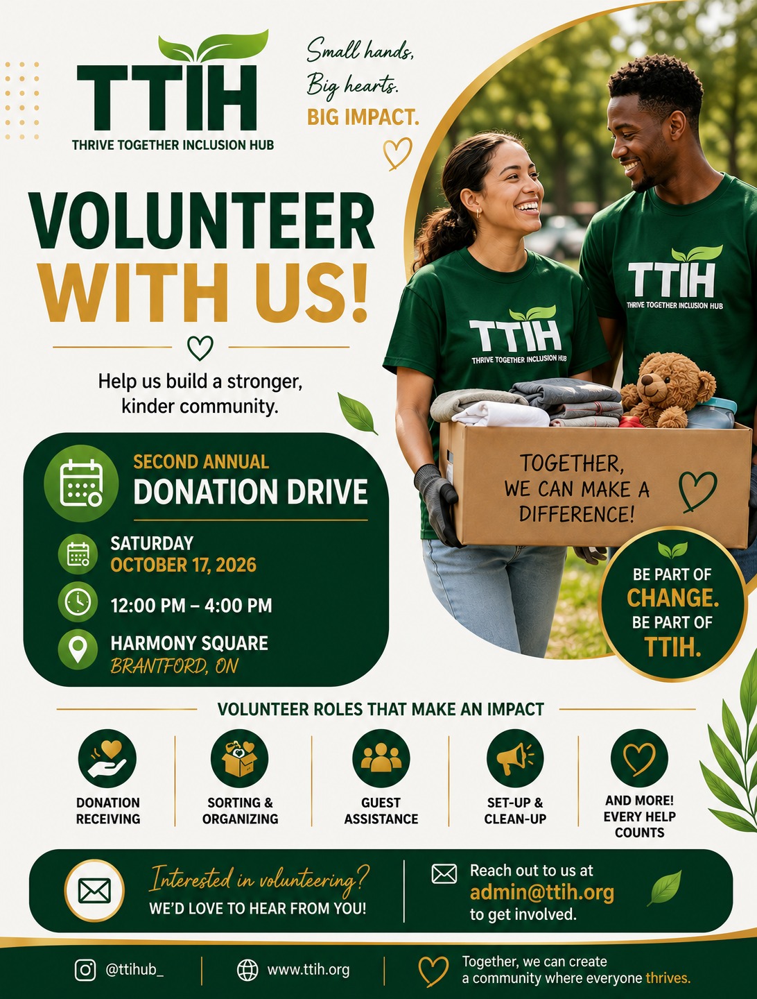 TTIH volunteer recruitment flyer listing event roles
